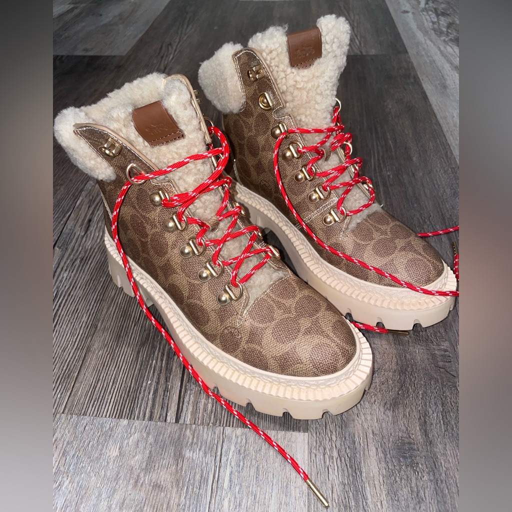 Coach Janel Signature Hiking Boots With Red Laces